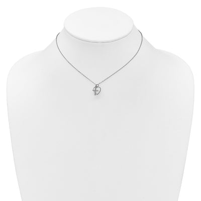 Sterling Silver Rhodium-plated Polished Mother of Pearl Heart and CZ Cross with Extension Children's Necklace