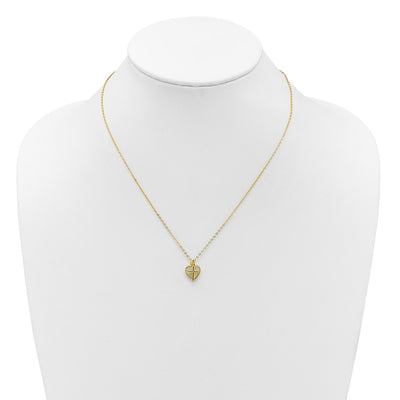 Sterling Silver Gold-tone Polished Mother of Pearl Heart and CZ Cross with Extension Children's Necklace