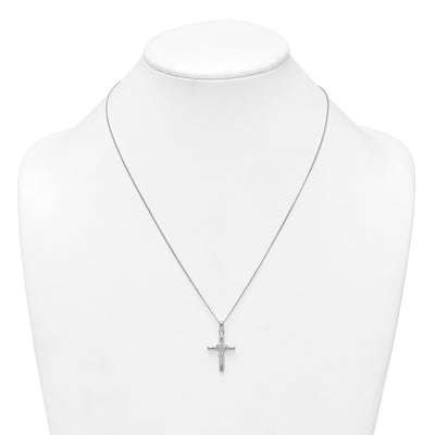 Sterling Silver Rhodium-plated Polished CZ Heart Cross with Extender Necklace