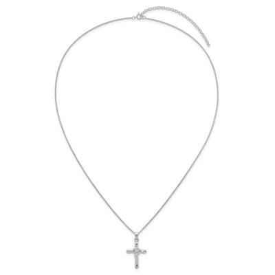 Sterling Silver Rhodium-plated Polished CZ Heart Cross with Extender Necklace