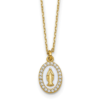 Sterling silver cubic zirconia miraculous medal necklace