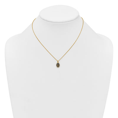Sterling Silver Gold-plated CZ and Blue Enamel Miraculous Medal with extender Necklace
