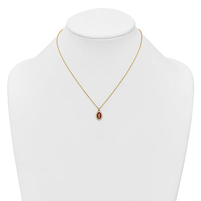 Sterling Silver Gold-plated CZ and Red Enamel Miraculous Medal with extender Necklace