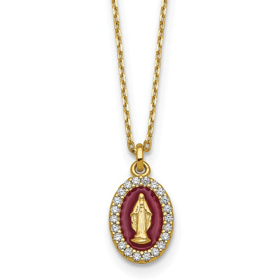 Sterling silver cubic zirconia miraculous medal necklace