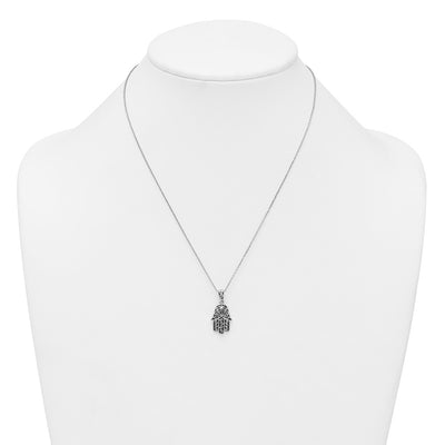 Sterling Silver Rhodium-plated Polished and Oxidized Filigree Hamsa Necklace