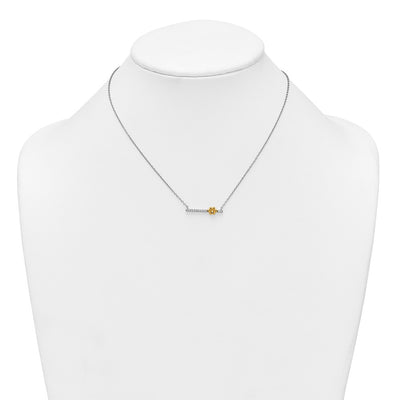 Sterling Silver Rhodium-plated and Gold-tone Polished CZ Pawprint Bar with Extension Necklace