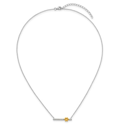 Sterling Silver Rhodium-plated and Gold-tone Polished CZ Pawprint Bar with Extension Necklace