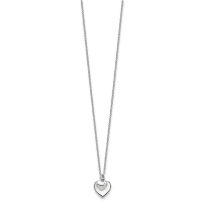 Sterling Silver Rhodium-plated Polished Mother of Pearl and CZ Hearts with Extension Children's Necklace