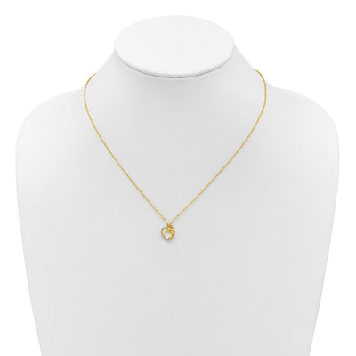 Sterling Silver Gold-tone Polished Mother of Pearl and CZ Heart and Dolphin with Extension Necklace