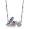 Sterling Silver Rhodium-plated Polished Multicolor CZ LOVE with Extension Necklace