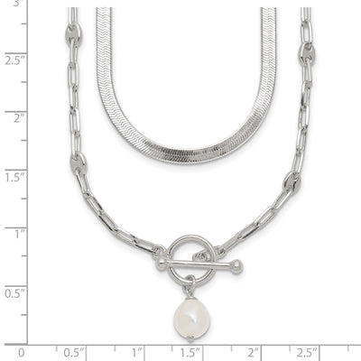 Sterling Silver Polished Baroque White Crystal Pearl Multi-strand with Extension Necklace