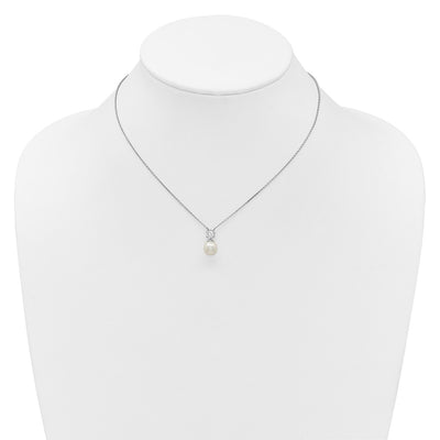 Sterling Silver Rhodium-plated Polished CZ and Shell Pearl with Extender Necklace
