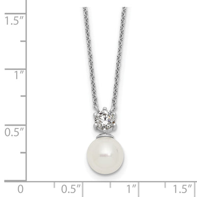 Sterling Silver Rhodium-plated Polished CZ and Shell Pearl with Extender Necklace