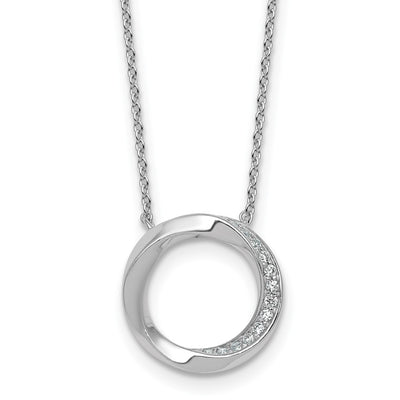 Sterling Silver Rhodium-plated Polished Twisted CZ Circle Necklace