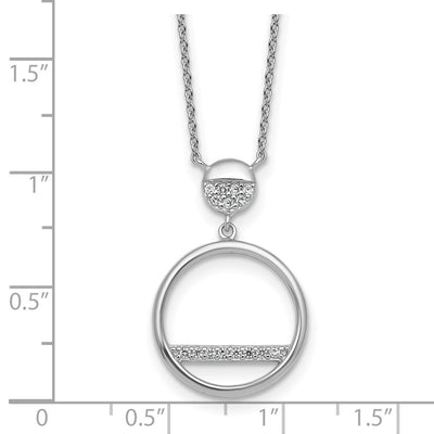 Sterling Silver Rhodium-plated Polished CZ Divided Circle Necklace