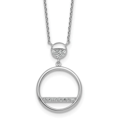 Sterling Silver Rhodium-plated Polished CZ Divided Circle Necklace