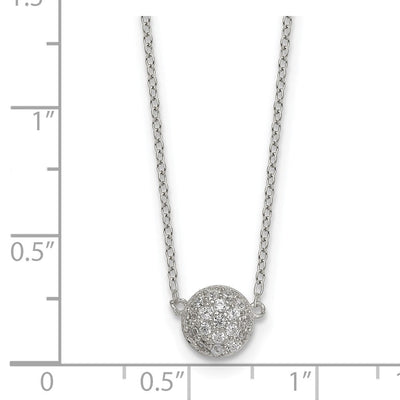 Sterling Silver Polished Pavé CZ Circle with Extension Necklace, 18 x 7.2mm