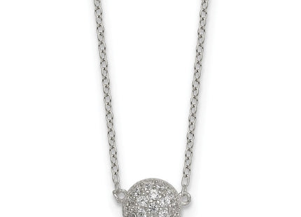 Sterling Silver Polished Pave CZ Circle with Extension Necklace (Style QG7080-16)