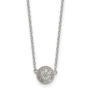 Sterling Silver Polished Pave CZ Circle with Extension Necklace (Style QG7080-16)