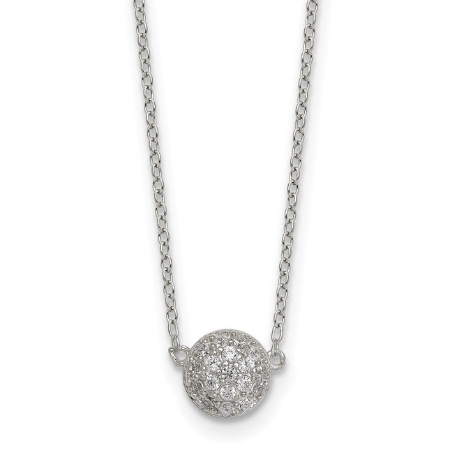 Sterling Silver Polished Pave CZ Circle with Extension Necklace, 18 x 7.2mm