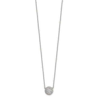Sterling Silver Polished Pavé CZ Circle with Extension Necklace, 18 x 11.2mm