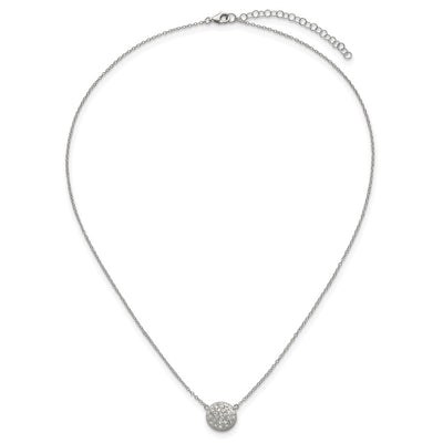 Sterling Silver Polished Pavé CZ Circle with Extension Necklace, 18 x 11.2mm