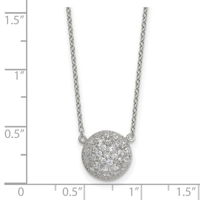 Sterling Silver Polished Pavé CZ Circle with Extension Necklace, 18 x 11.2mm