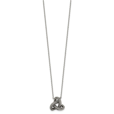 Sterling Silver Polished and Antiqued Beaded Trinity Charm Necklace