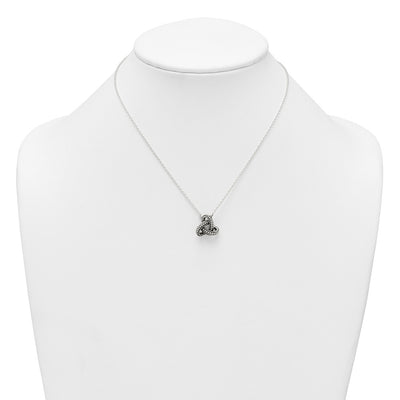 Sterling Silver Polished and Antiqued Beaded Trinity Charm Necklace