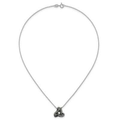 Sterling Silver Polished and Antiqued Beaded Trinity Charm Necklace