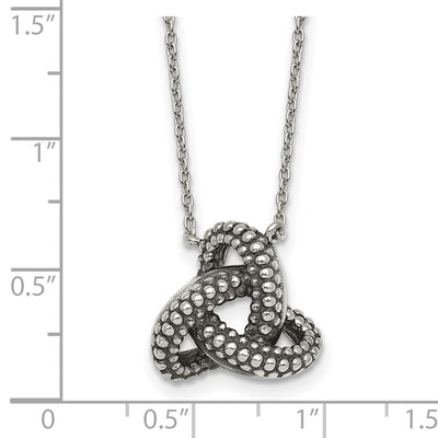 Sterling Silver Polished and Antiqued Beaded Trinity Charm Necklace