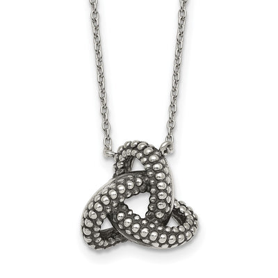 Sterling Silver Polished and Antiqued Beaded Trinity Charm Necklace