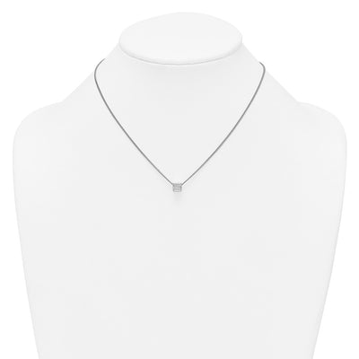 Sterling Silver Rhodium-plated Polished Fancy CZ Cube with Extension Necklace