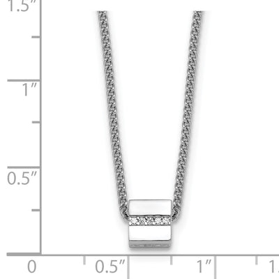 Sterling Silver Rhodium-plated Polished Fancy CZ Cube with Extension Necklace