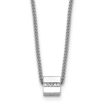 Sterling Silver Rhodium-plated Polished Fancy CZ Cube with Extension Necklace