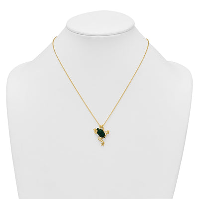 Sterling Silver Gold-tone CZ and Lab Created Malachite Frog Necklace