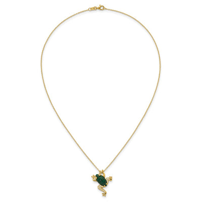 Sterling Silver Gold-tone CZ and Lab Created Malachite Frog Necklace