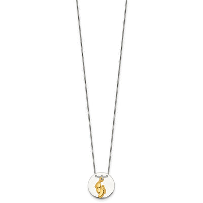 Sterling Silver with Gold-tone Polished Footprint Dangle on Disc Necklace