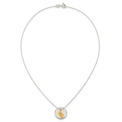 Sterling Silver with Gold-tone Polished Footprint Dangle on Disc Necklace