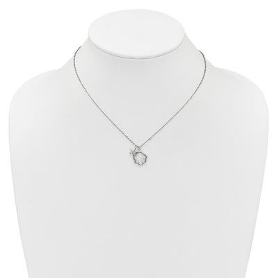Sterling Silver Rhodium-plated Polished Mother of Pearl Shell and CZ Starfish with Extension Necklace