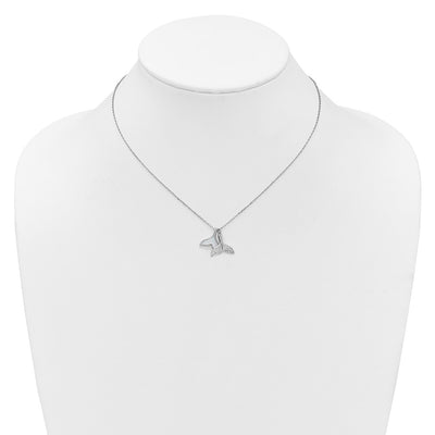 Sterling Silver Rhodium-plated Polished Mother of Pearl and CZ Whale Tails with Extension Necklace
