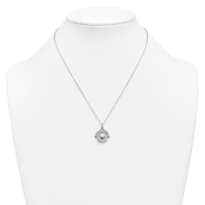 Sterling Silver Rhodium-plated Sun Front/Moon and Star Back Reversible Spinning Pendant Necklace