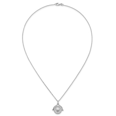 Sterling Silver Rhodium-plated Sun Front/Moon and Star Back Reversible Spinning Pendant Necklace