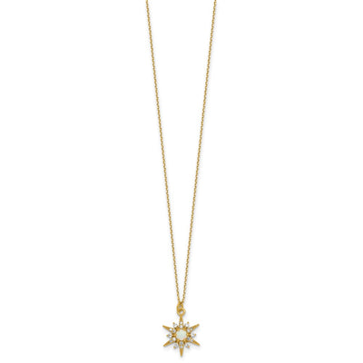 Sterling Silver Gold-Tone Polished Lab Created Opal and CZ Starburst with Extension Necklace