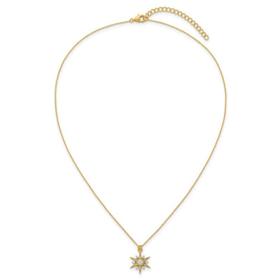 Sterling Silver Gold-Tone Polished Lab Created Opal and CZ Starburst with Extension Necklace