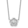 Sterling Silver Rhodium-plated Polished Textured CZ Flower Necklace
