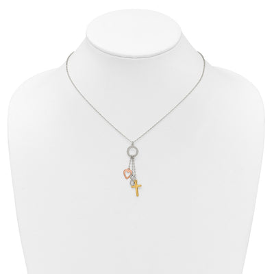 Sterling Silver Infinity and Gold-tone Cross and Rose-tone Heart BLESSED Circle Necklace