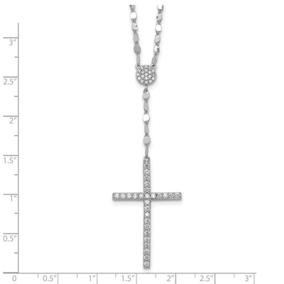 Sterling Silver Rhodium-plated Polished Fancy CZ Latin Cross with Extension Necklace