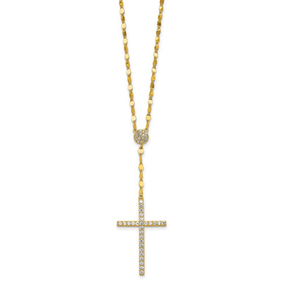 Sterling Silver Gold-tone Polished Fancy CZ Latin Cross with Extension Necklace