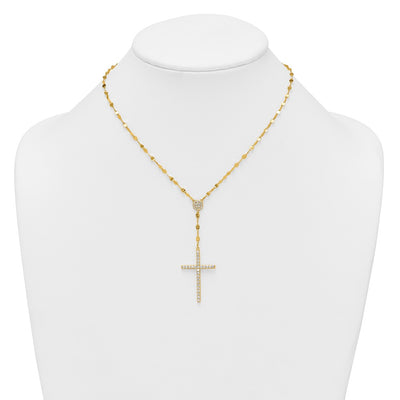 Sterling Silver Gold-tone Polished Fancy CZ Latin Cross with Extension Necklace